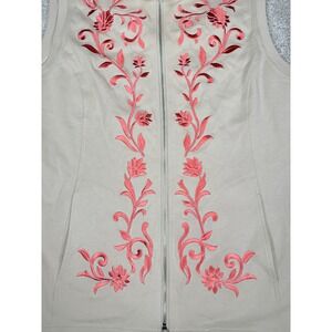 NEW Bob Mackie‎ Wearable Art Floral Embroidered Vest Sleeveless Jacket L Pockets